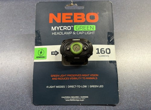 NEBO MYCRO HEADLAMP GRN ONLY MYCRO GREEN LIGHT HEADLAMP & CAP LIGHT RECHARGEABLE